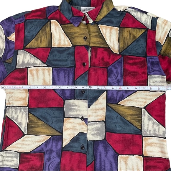 Kathie Lee vintage size 36/16M bright short sleeve button down collar curved hem - Picture 8 of 11